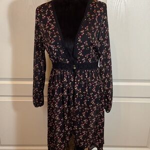 Xhilaration Black and Floral Sheer Dress with Lace Trim